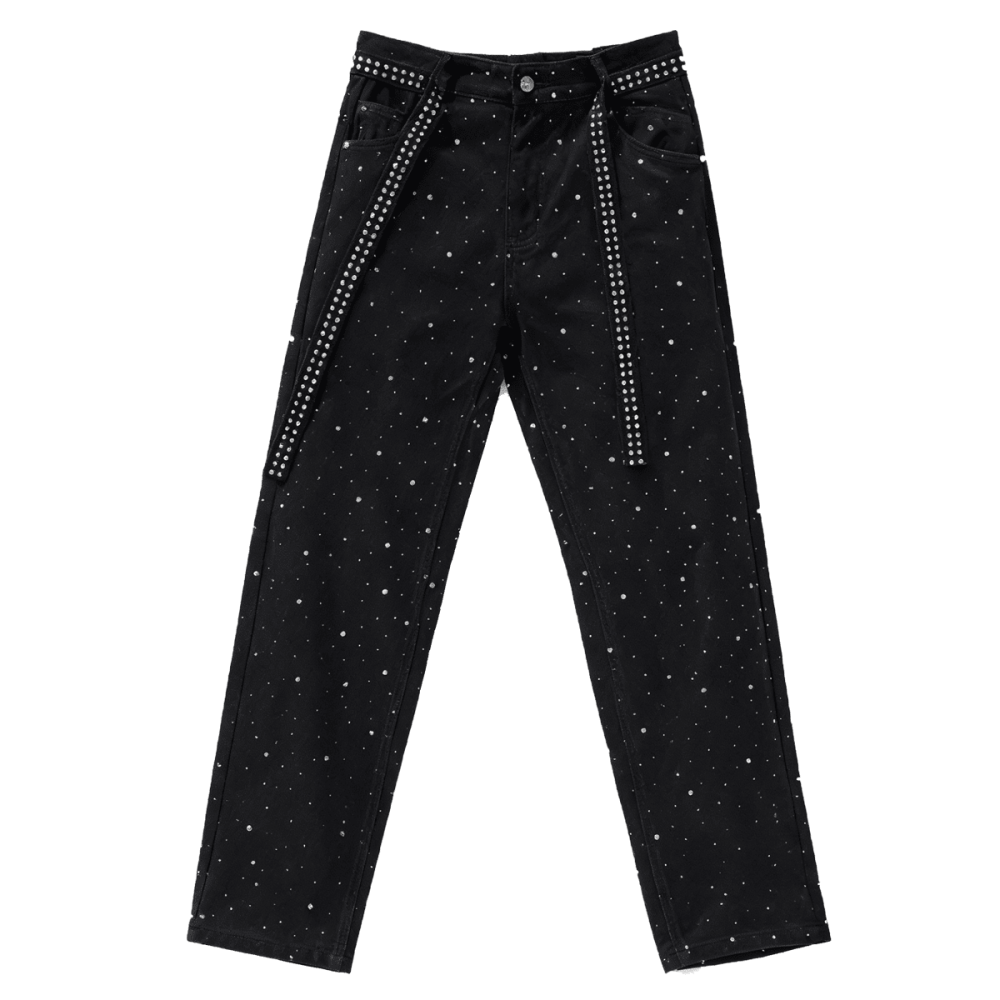 Unisex Rhinestone Star Loose Straight Jeans