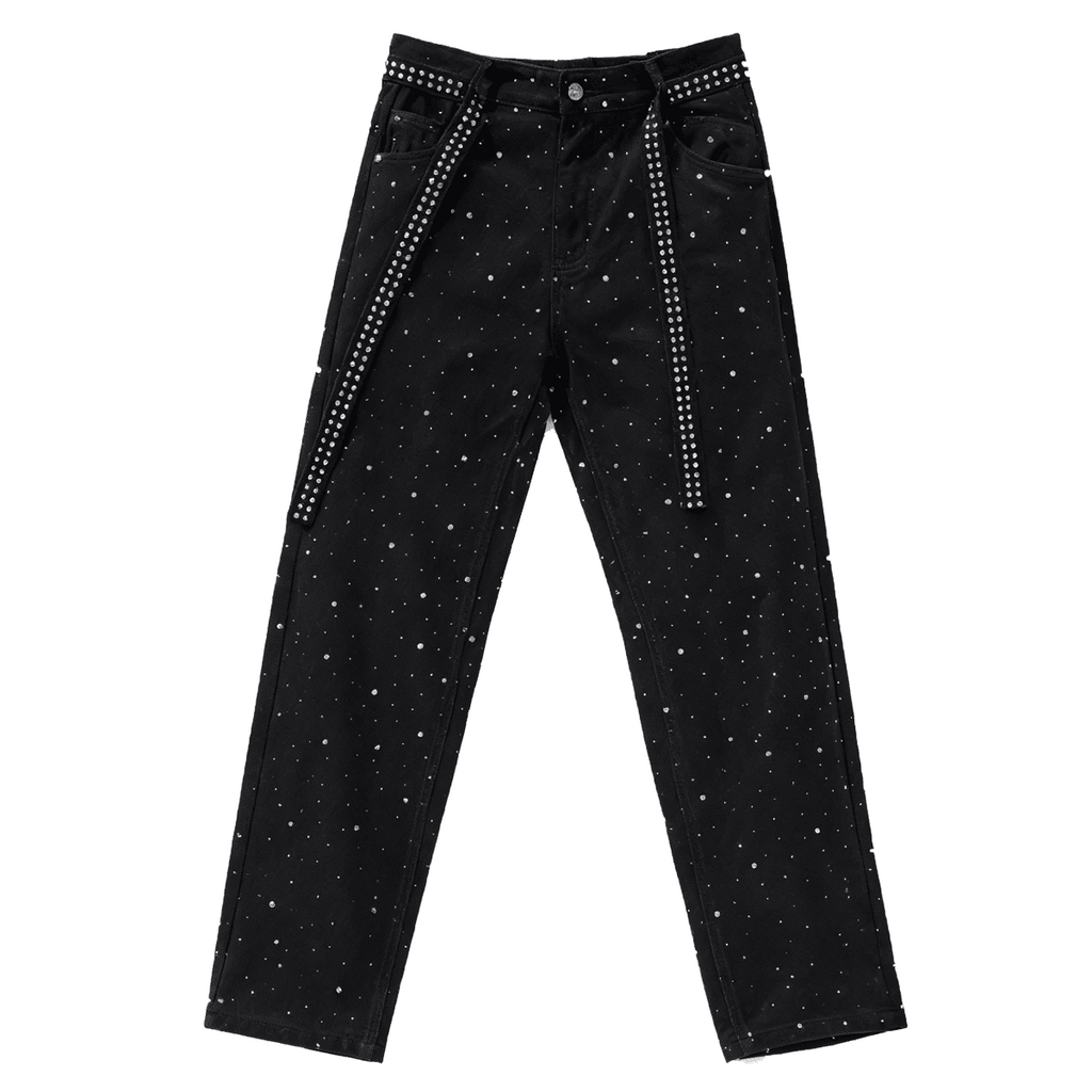 Unisex Rhinestone Star Loose Straight Jeans