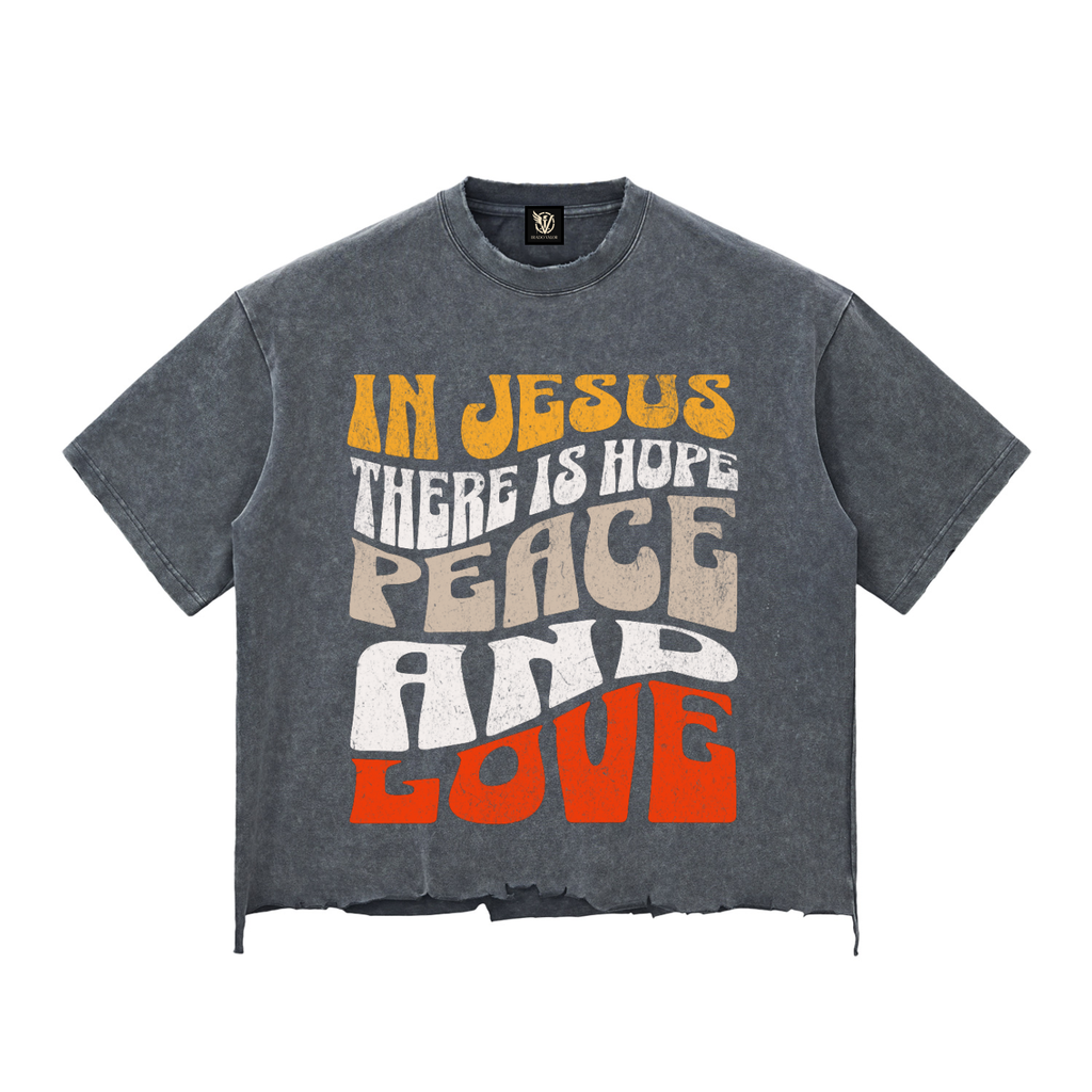 "In Jesus There is Hope" Snow Wash Raw-Hem Boxy T-shirt