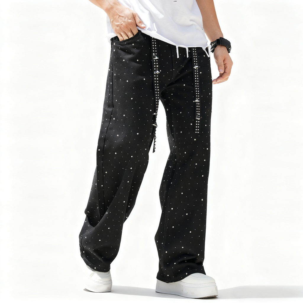 Unisex Rhinestone Star Loose Straight Jeans